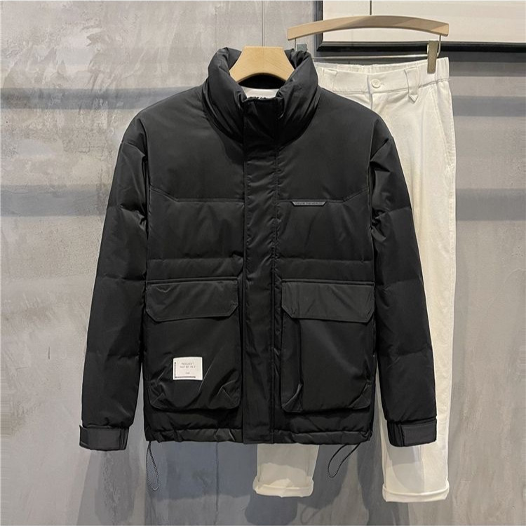 羽绒服男士短款轻薄PU皮免洗保暖时尚面包服立领袄子百搭冬季外套