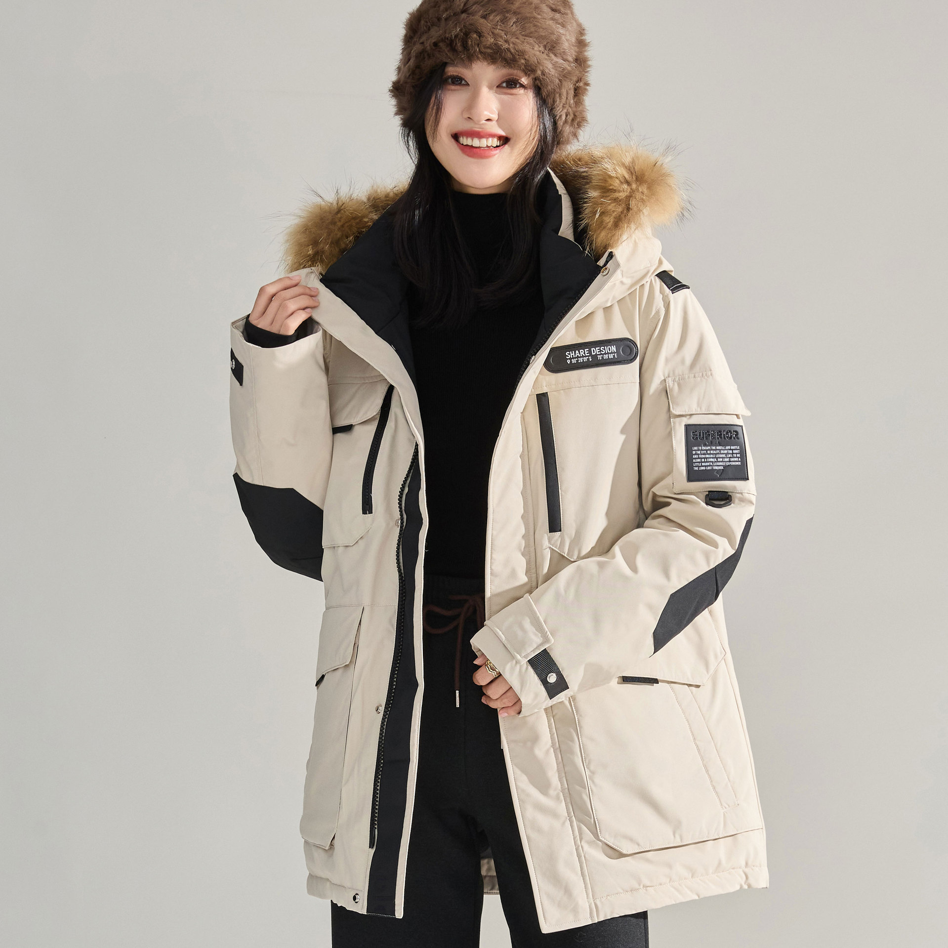 24冬极寒羽绒服90白鹅绒女情侣超厚户外工装貉子毛领外套15987