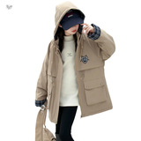 女童加绒加厚派克服2025年冬季新款中大童工装棉服御寒夹克衫外套，童装棉衣，祺儿童装