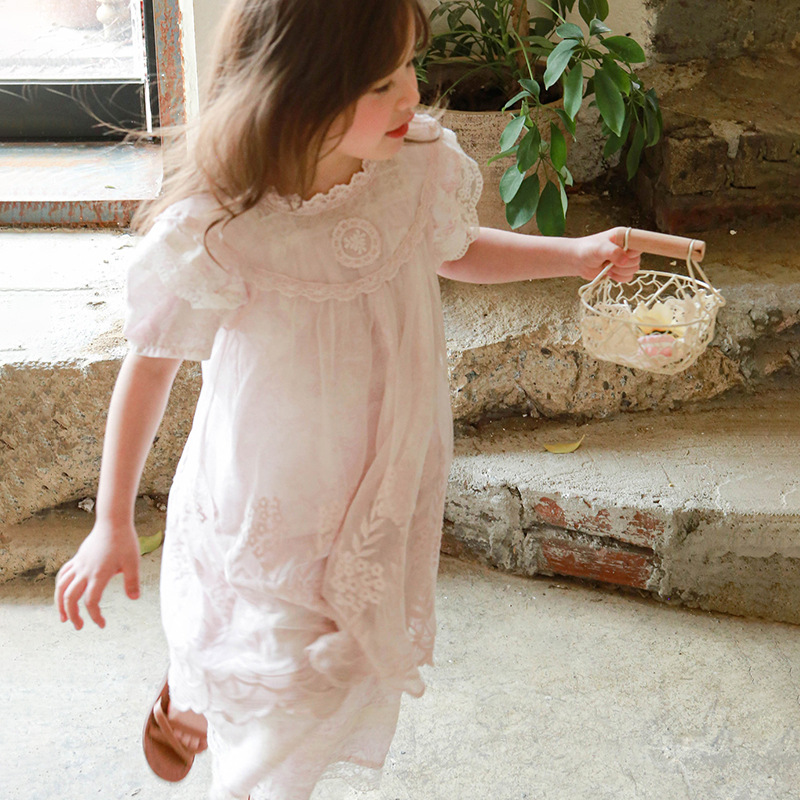 韩版女童夏款蕾丝花边背心裙