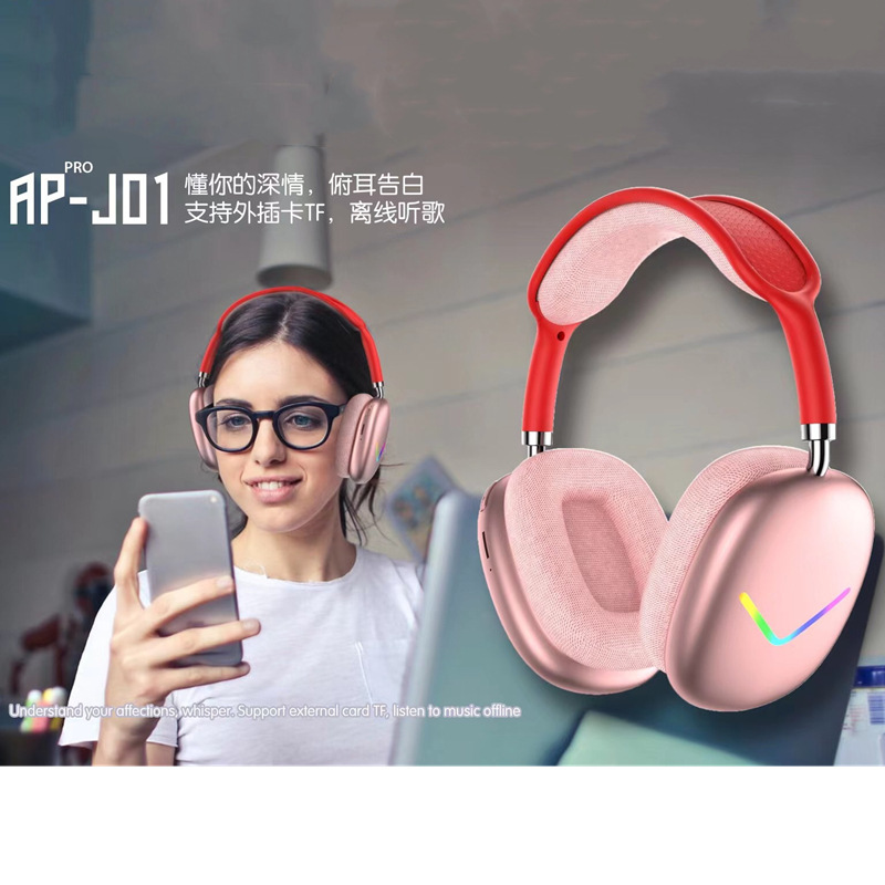J01跨境爆款无线头戴式LED发光蓝牙耳机重低音语言手机电脑通用耳