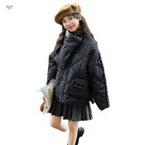 女童2025年冬款韩版碎花围脖棉衣女孩保暖外出棉服外套时髦棒球服，童装外套，祺儿童装