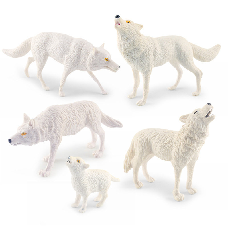 5款白狼模型北极狼咆哮狼森林动物狼族一家小狼崽场景摆件玩具