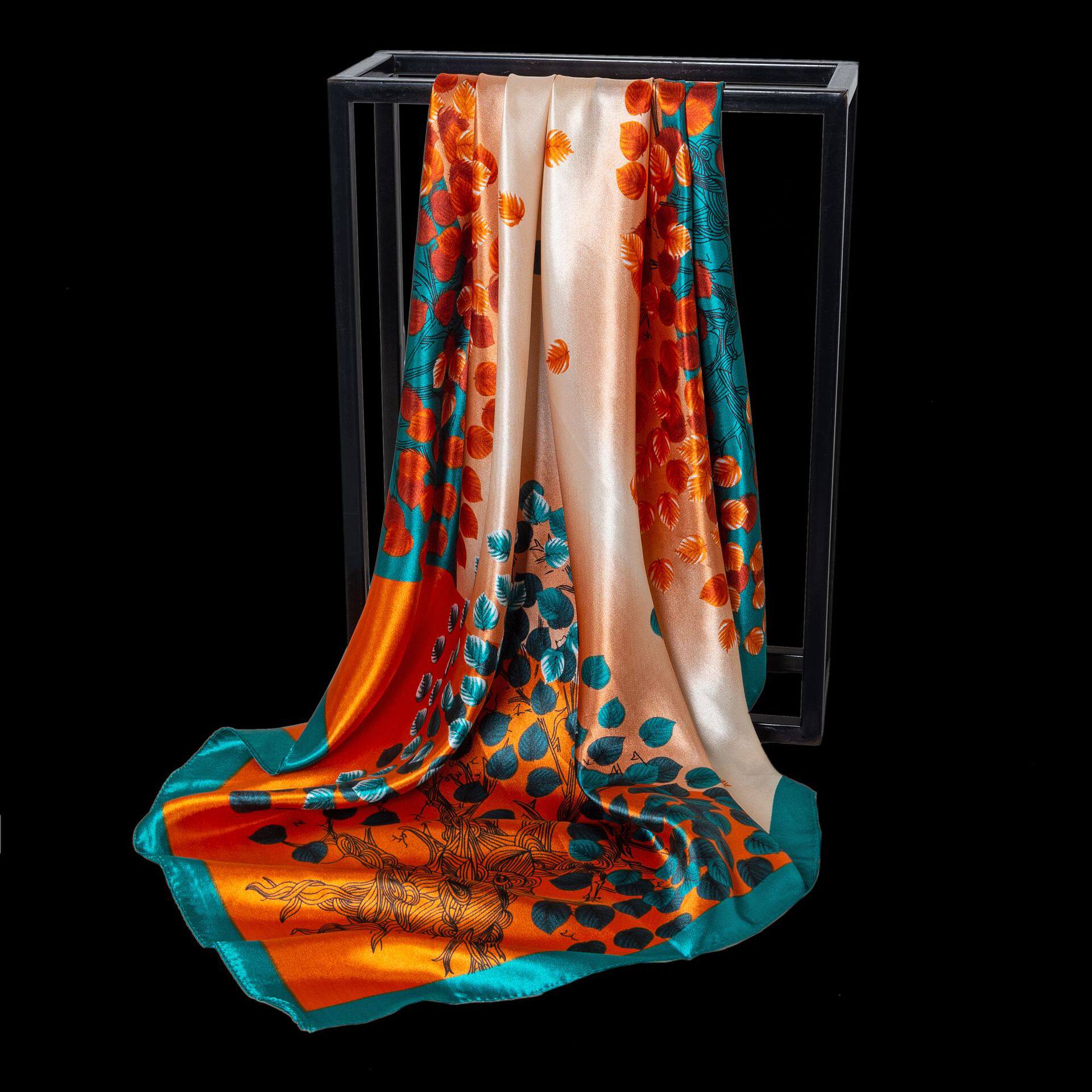 欧美春季新款仿真丝90色丁印花小腰果大方丝巾 时尚女款围巾