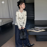 女童2025年秋季新款立体蝴蝶结毛衣中大童韩版针织开衫上衣外套潮，童装毛衣，祺儿童装