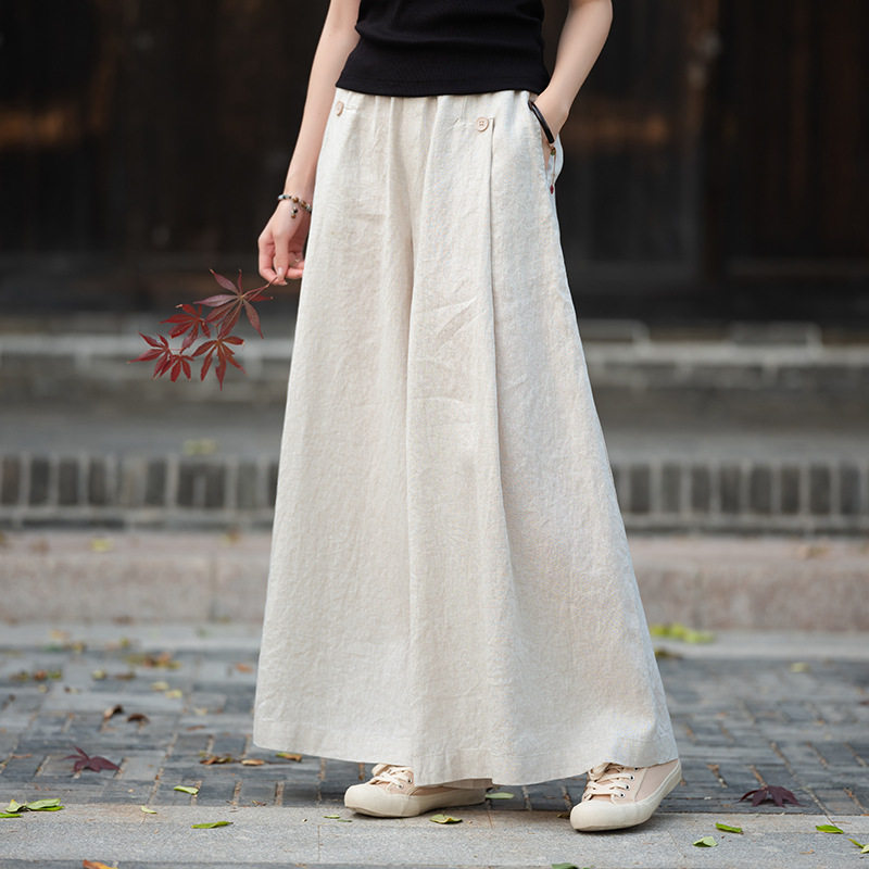 女亚麻装新款文艺全麻薄款休闲大脚口长裤亚麻打坐瑜伽阔腿裤正品
