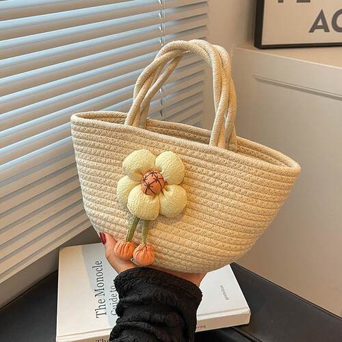 包包新款女2026夏季手提女包小众设计休闲编织包清新甜美水桶型软