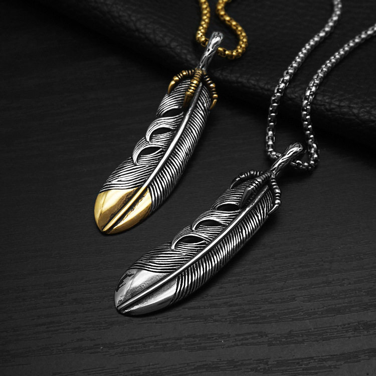 跨境欧美个性铸造鹰爪羽毛吊坠朋克嘻哈潮人男士女钛钢项链不锈钢
