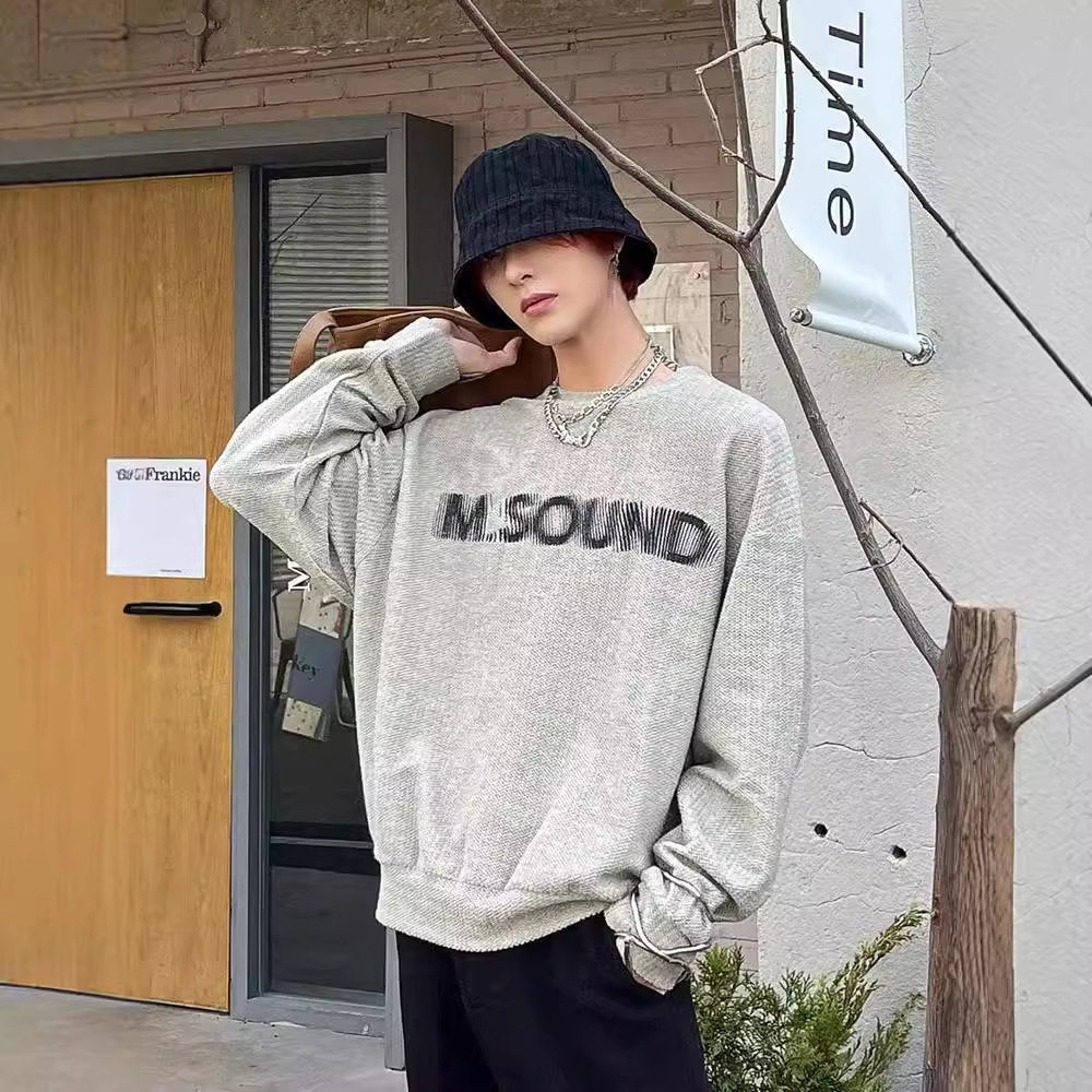 美式街头虚幻字母印花长袖t恤春秋小众设计感宽松打底衫薄卫衣