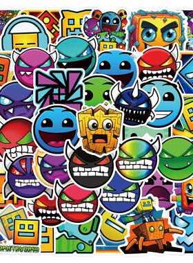 50张新款Geometry Dash几何冲刺贴纸平板ipad手机电脑装饰小贴画