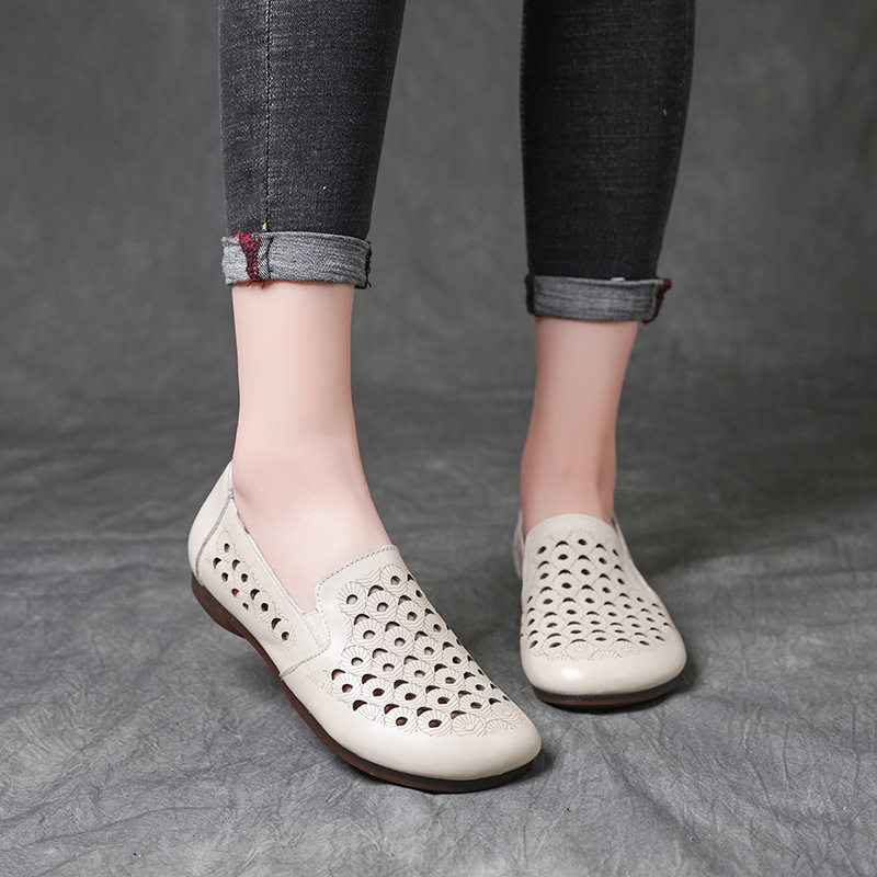春夏秋复古平跟套脚镂空凉鞋牛筋底软底防滑一脚蹬妈妈洞洞单鞋41