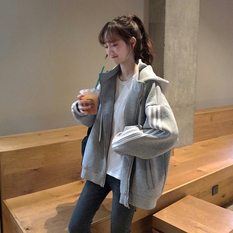 2025年秋季新款韩版宽松学生百搭连帽开衫卫衣外套女秋冬加绒加厚