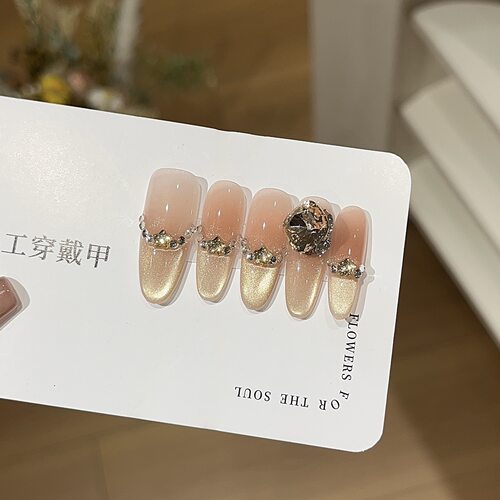 【华尔兹】爆闪显白气质橘调玻璃珠追光猫眼精品K9钻穿戴甲