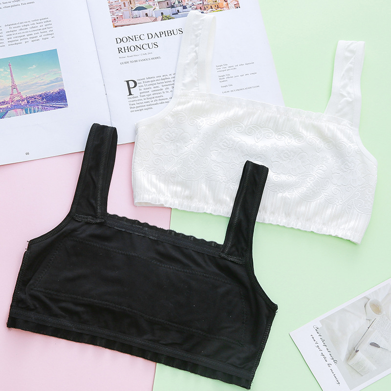 发育期小女孩纯棉小背心双层夹棉防凸点小学生初中生内衣透气蕾丝