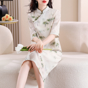 新中式大码女装2026春季新款时尚级感棉麻旗袍中国风复古连衣裙