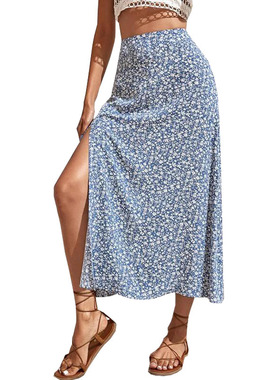 侧开叉碎花半身裙 Floral skirt with thin side slits in summer
