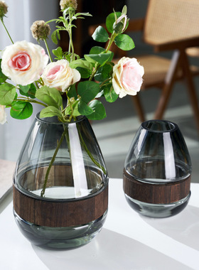 新中式复古创意花玻璃客厅水养插鲜花小众感样板房摆件民宿