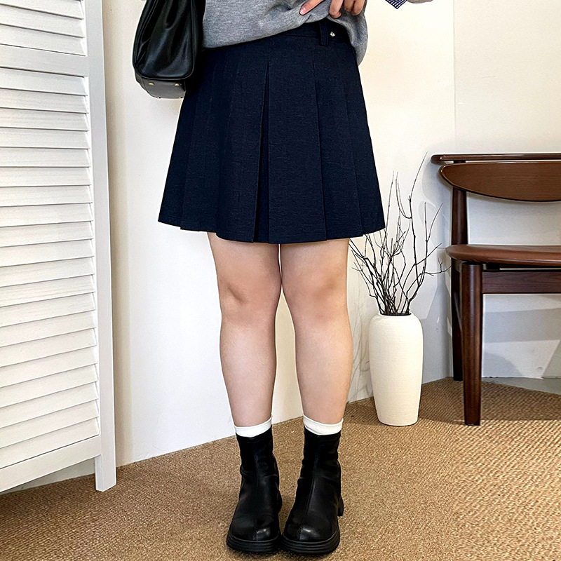 大码松紧腰气质学院风半裙女百褶裙2025秋款胖mmA字裙NQ1278
