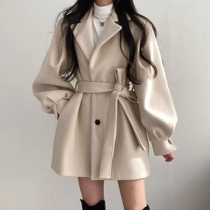 级感小个子毛呢外套女装2023新款潮韩版宽松秋冬中长款妮子大衣