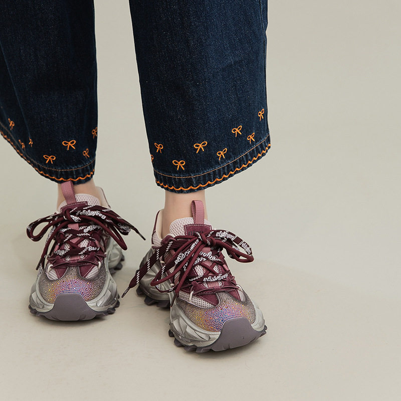 木森鸟26春季新款酷炫水钻拼色透气老爹鞋文艺风休闲时尚百搭女鞋