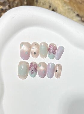【星语海棠】温柔紫色短款猫眼美甲法式雕花手工穿戴甲甲片