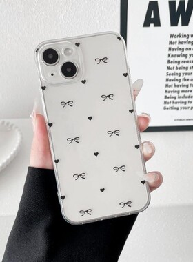 Simple Love bow soft clear case适用iphone 11 12 13 14 15 16 17 pro max XR XS MAX 7 8 PLUS
