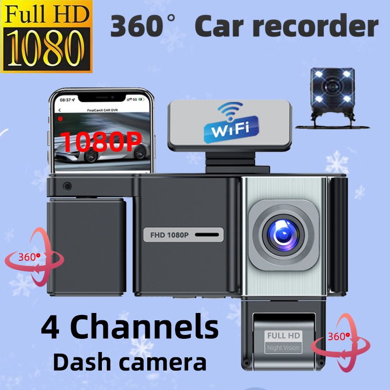 4镜头行车记录仪1080P高清红外线夜视汽车通用WIFI互联倒车影像