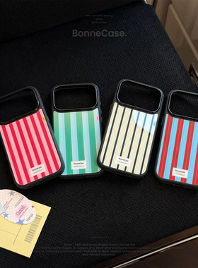 简约美式复古iphone17promax苹果16手机壳条纹撞色14/15防摔硬PC适用华为P90/mate80