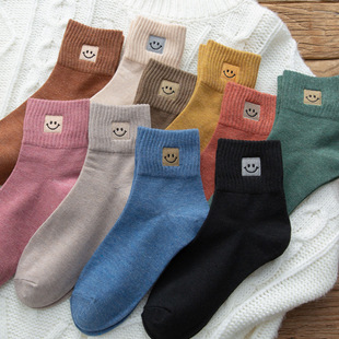 Women's spring Socks 5 Pairs Cotton Breath 春简约笑脸女袜子