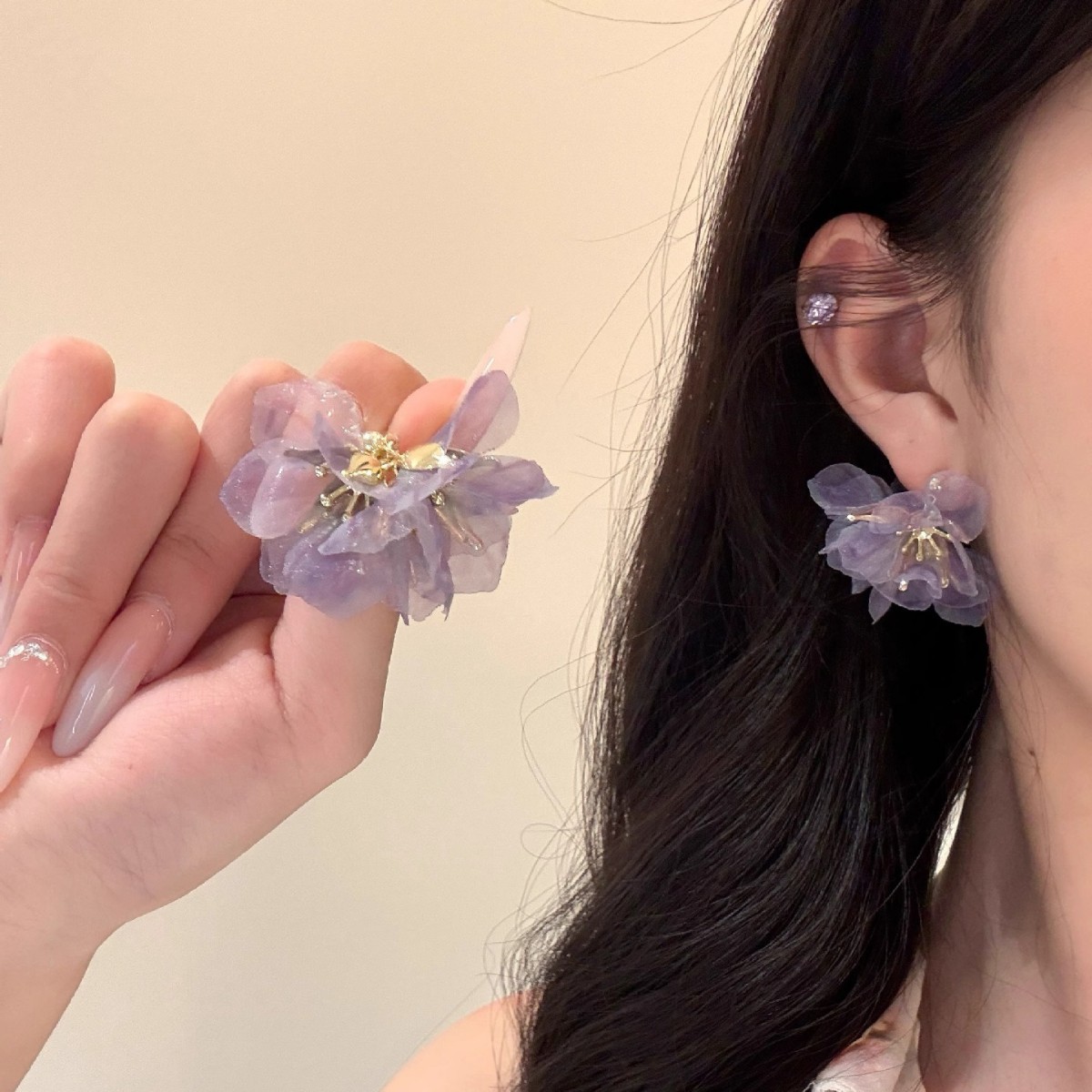 早春开场白~海边度假紫色花朵耳环女2025新款气质耳饰春森系甜美图片