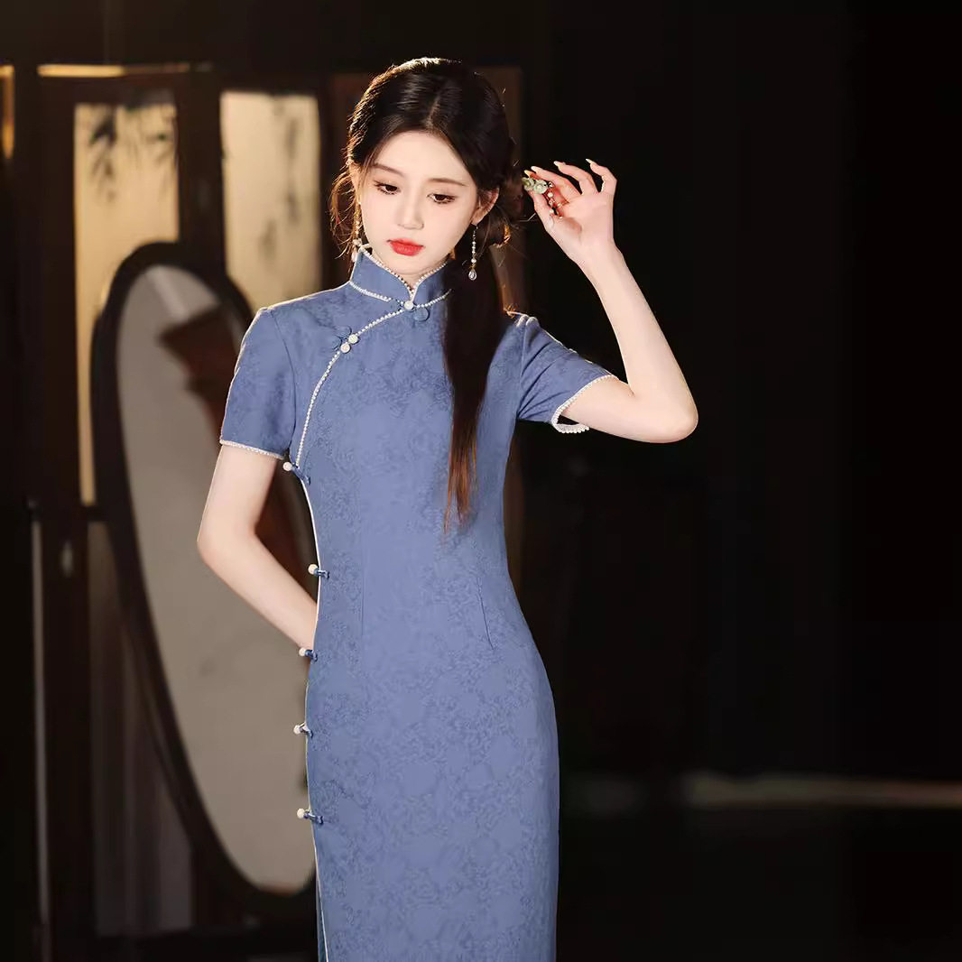 唐依恋2026夏新款棉麻提花双层旗袍中长款日常修身改良少女连衣裙