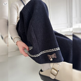 女童2025年秋冬新款脚口花边阔腿裤女大童仿牛仔冬加绒修身直筒裤，童装裤子，祺儿童装