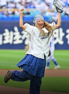 coyseio套装开衫女棒球服百褶裙