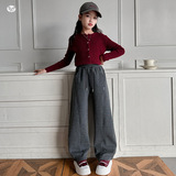 女童2025年冬季新款侧边贴标拼接羊驼绒卫裤女大童户外保暖弯刀裤，童装裤子，祺儿童装