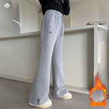 女童加绒微喇裤秋冬2025年新款刺绣喇叭裤中大童休闲显瘦拖地长裤，童装裤子，祺儿童装