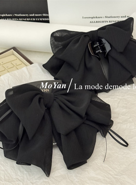 韩版小香风黑色蝴蝶结抓夹女高级感后脑勺弹簧夹子高马尾发夹发饰
