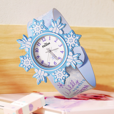 迪士尼新款正品小学生女孩手表冰雪奇缘雪花表盘防水儿童石英手表