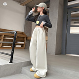 女童2025冬新款口袋拼接格子加绒糯米裤女大童软糯直筒修身阔腿裤，童装裤子，祺儿童装