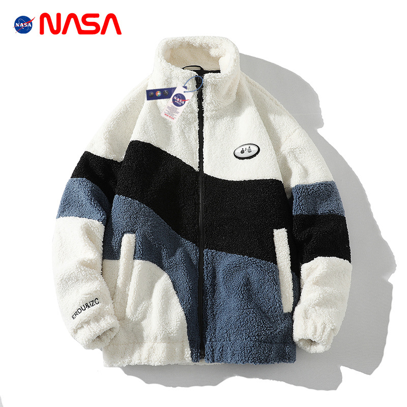NASA羊羔绒棉衣冬季潮牌撞色保暖羊羔毛棉服情侣加厚摇粒绒外套