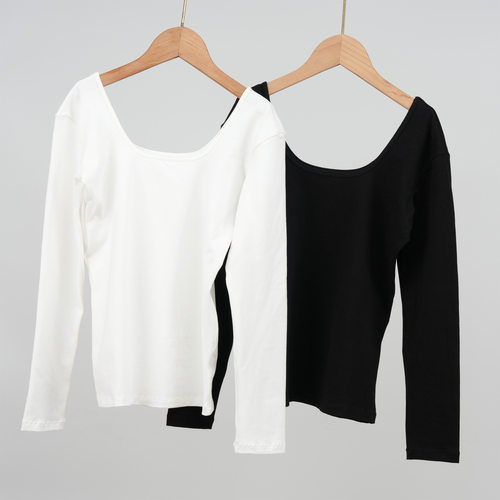 女童大领口纯棉打底衫白色紧身衣