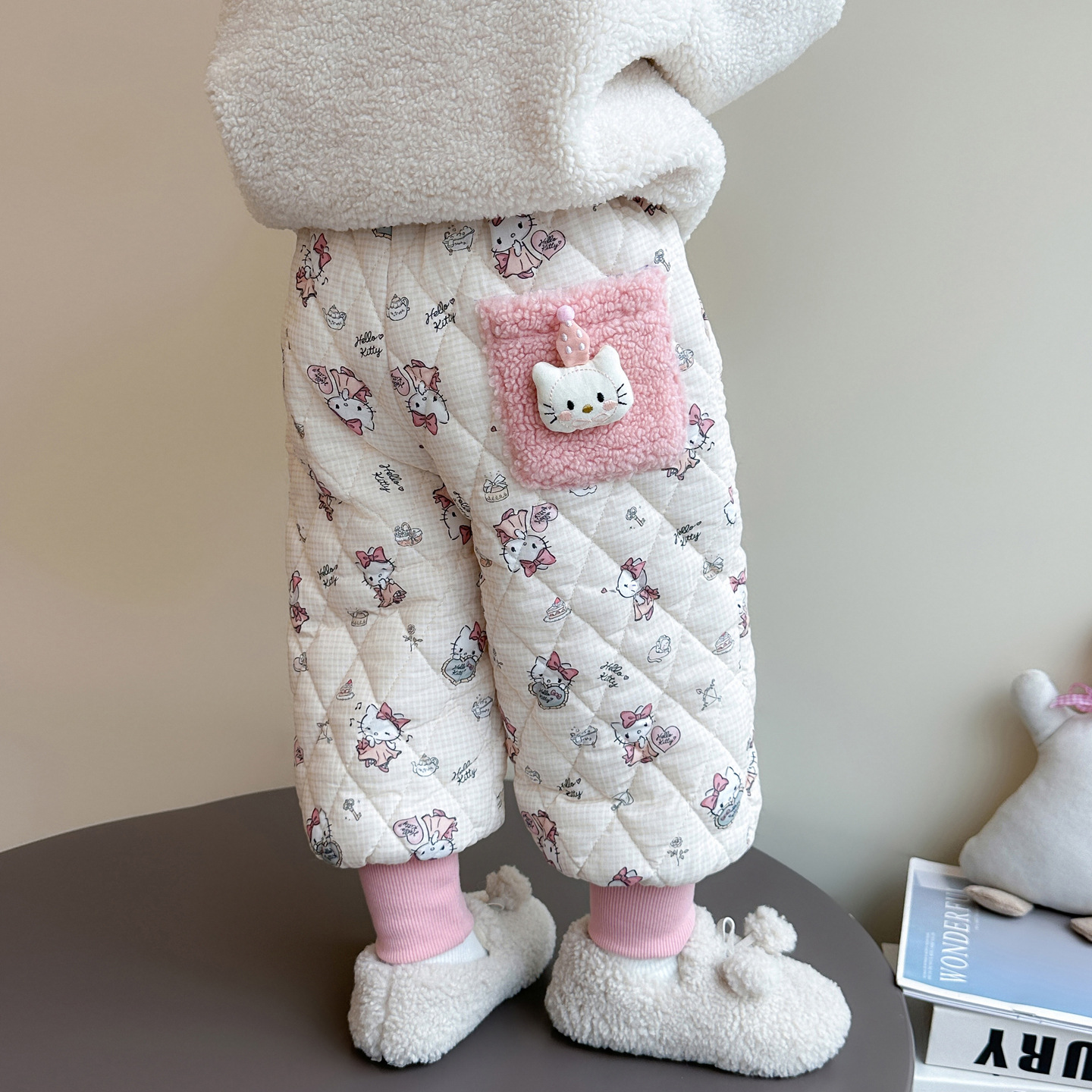 女小童加绒棉裤冬季2025新款女夹棉束脚裤冬装儿童加厚保暖裤P64，童装裤子，祺妙童装