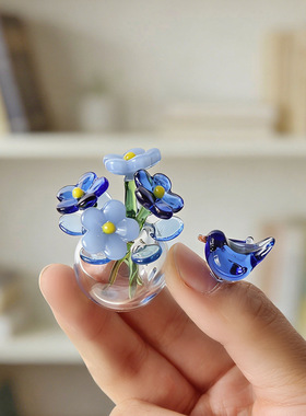 淄博琉璃小花摆件仿真花束花玫瑰花插花玻璃永生花礼物桌面装饰