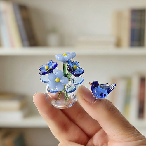 淄博琉璃小花摆件仿真花束花玫瑰花插花玻璃永生花礼物桌面装饰