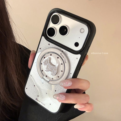 AceCase闪粉波点鎏金iphone16苹果17promax适用15手机壳13闪钻小狗磁吸支架14轻奢12