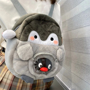 2025新款痛包企鹅卡通双肩包女少可爱背包玩偶包公仔毛绒迷你书包
