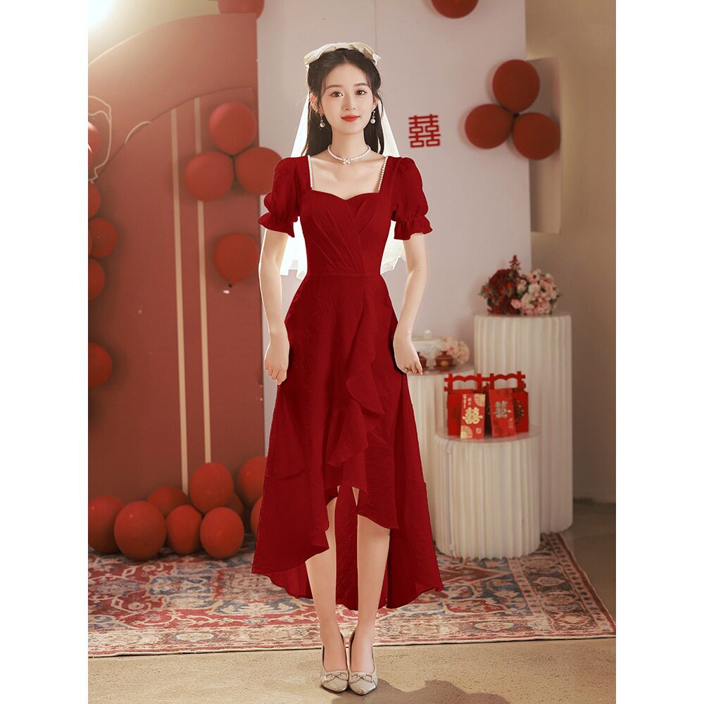 敬酒服新娘订婚连衣裙平时可穿红色小礼服裙2026新款法式回门裙子