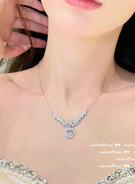 人鱼小姐鸽子蛋石微笑项链 手捧花镀18K金麦穗花朵水滴锆石颈链