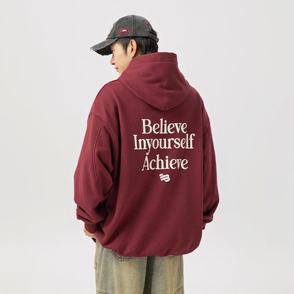 复古连帽卫衣秋季款发泡印花外套潮牌宽松情侣帽衫L3845-P54控98