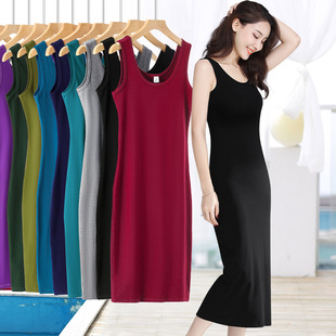 超长款黑色吊带背心裙打底裙无袖连衣裙女神大码感内搭纯棉小黑裙