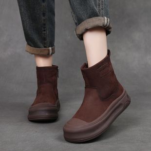 头层牛皮女雪地靴2025冬季新款加绒复古百搭厚底防滑耐磨马丁靴女